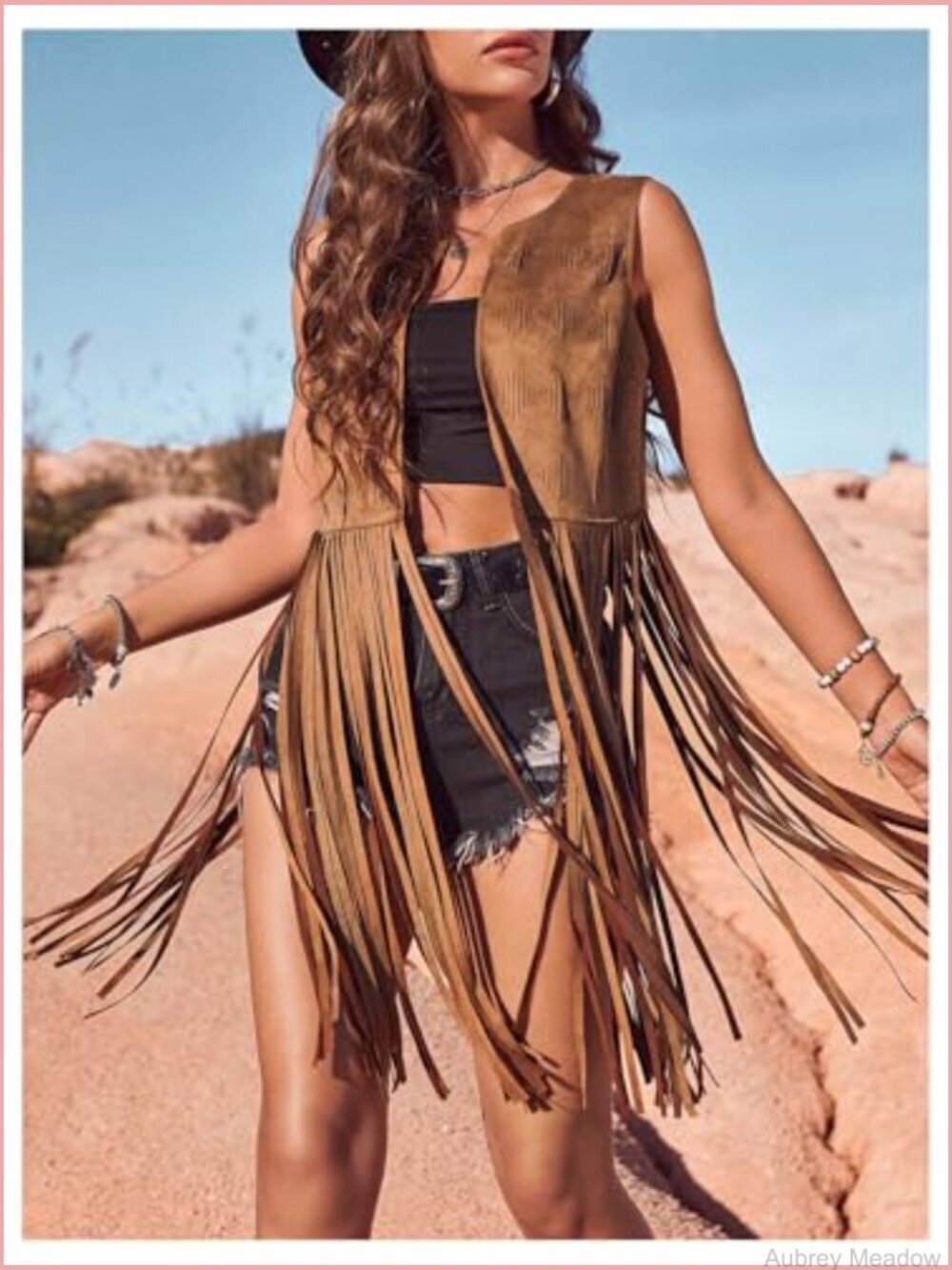 70s Hippie Faux Suede Fringe Vest Sleeveless Tassel Jacket Cardigan - Picture 5 of 6